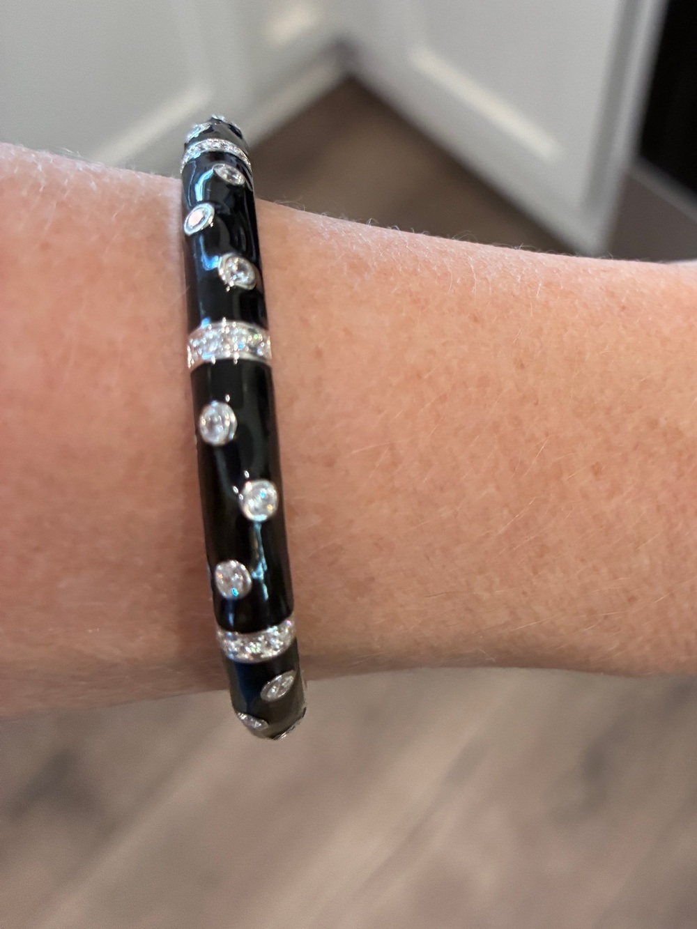 Hidalgo 925 Black Enamel Crystal Bangle Bracelet Sterling Silver Cuff - Picture 2 of 13